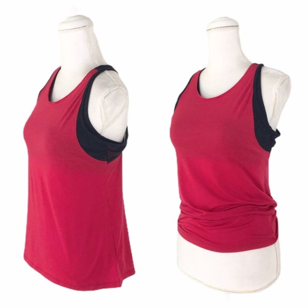 Athleta Wishbone Essence CYA Layered Support Tank Top Pink/Navy I Small - Picture 2 of 6